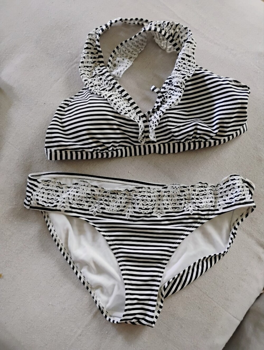 New Without Tags Time and Tru Black and White Striped Lace Bikini Set